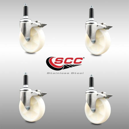 Service Caster 5 Inch 316SS Nylon Wheel Swivel 7/8 Inch Expanding Stem Caster Set Lock Brake SCC-SS316TTLEX20S514-NYS-78-4